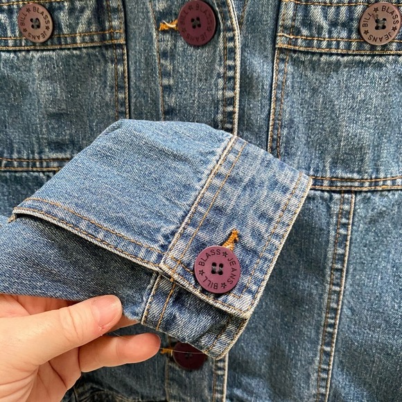 Vintage Bill Blass Jeans Jacket classic 100% cotton blue denim ladies size L - Picture 3 of 8